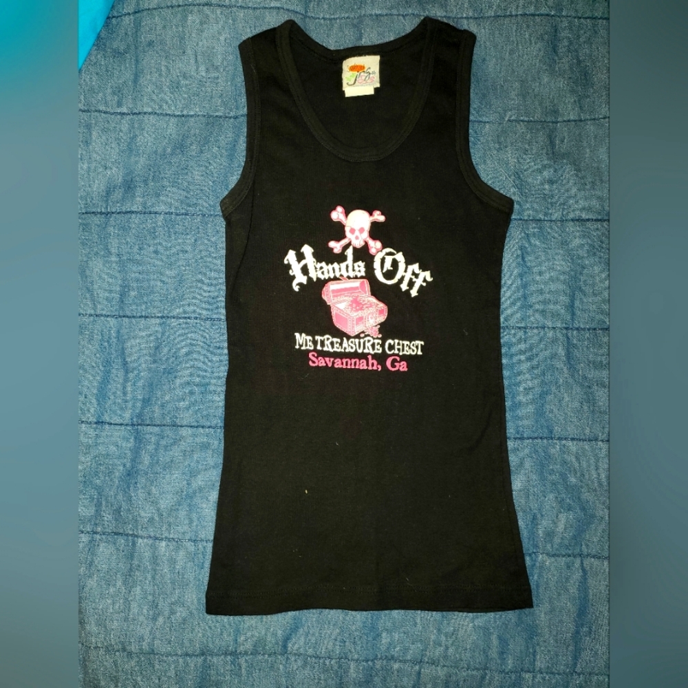 Black Tank Top with Pink and White Graphic